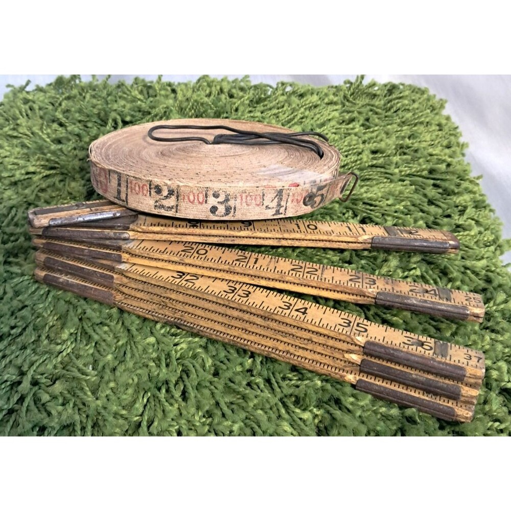 Vintage Measuring Tape Set Lufkin Rule Co. Wood Folding Ruler 72", Roll 100 Ft - Picture 3 of 7